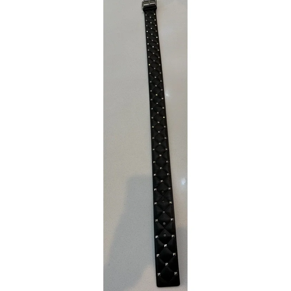 Michael Kors Black Quilted Studded Belt Silver Buckle Punk Medium Mens Womens